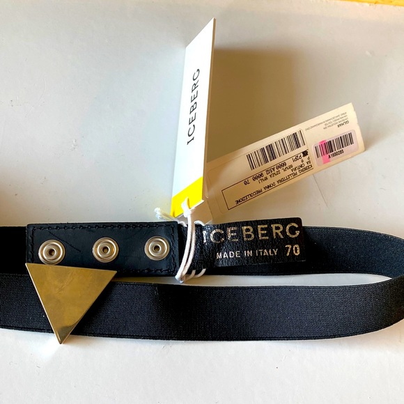 Iceberg Belt In Elastic Leather Trim and Gold Hardware Buckle with Logo - 70 / S - Picture 2 of 10